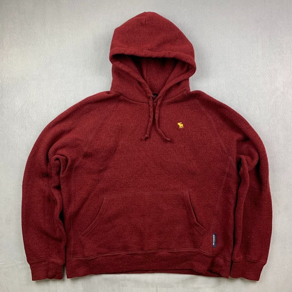 Abercrombie & Fitch Mens Sweater Medium Red Hoodie Long Sleeve Wool Blend Knit